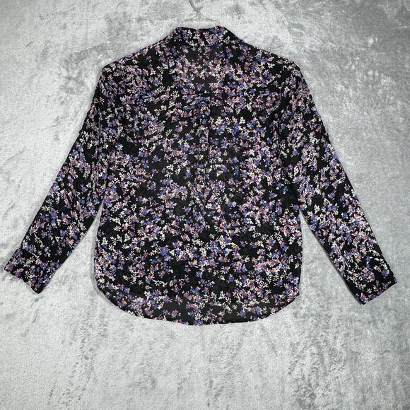 Express Shirt Womens Small Black Blue Floral Portofino Versatile Office Casual - Picture 3 of 7